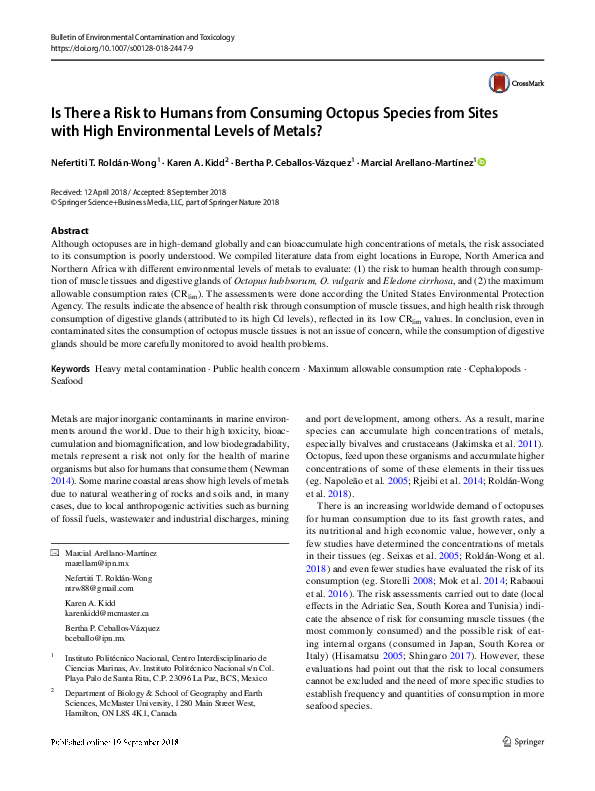 (PDF) Is There a Risk to Humans from Consuming Octopus Species from ...