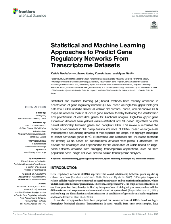 (PDF) Statistical and Machine Learning Approaches to Predict Gene ...
