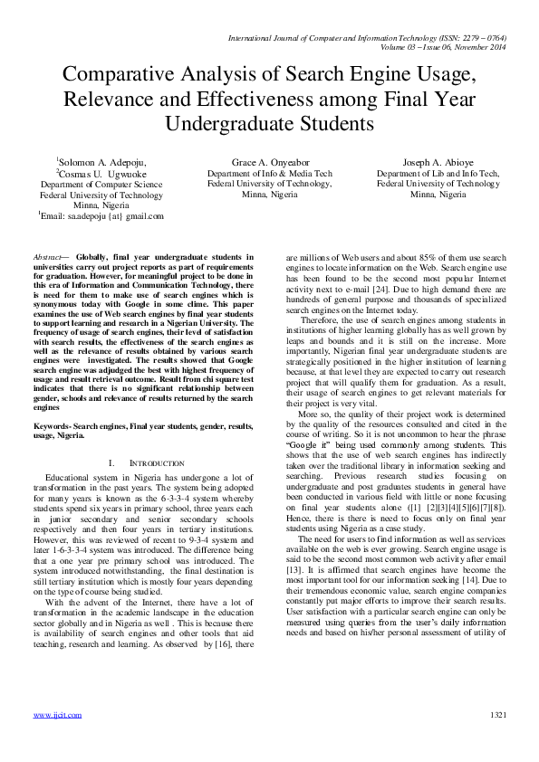 (PDF) Comparative Analysis of Search Engine Usage, Relevance and ...