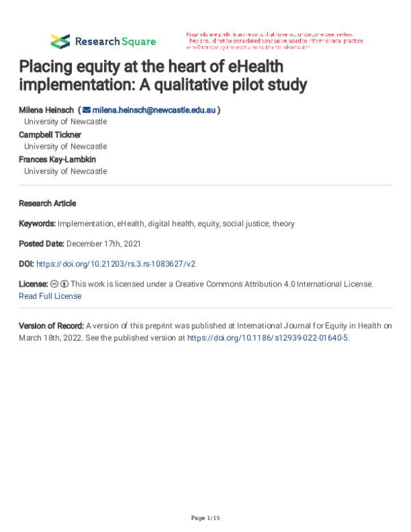 (PDF) Placing equity at the heart of eHealth implementation: A ...