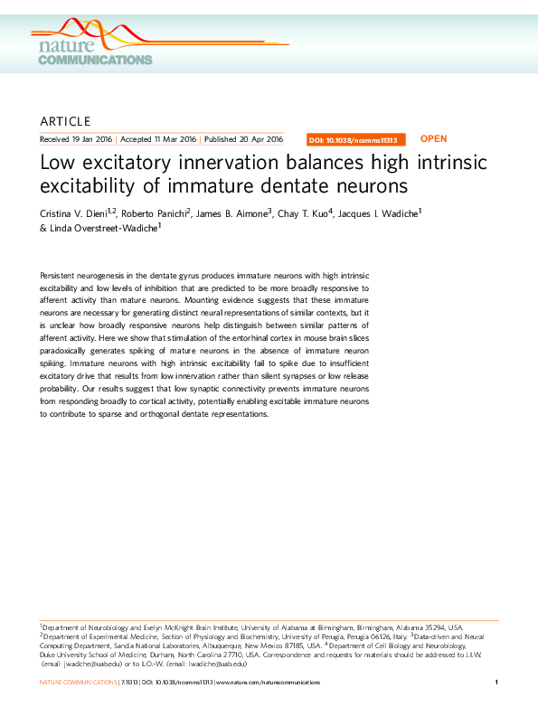 (PDF) Low excitatory innervation balances high intrinsic excitability ...