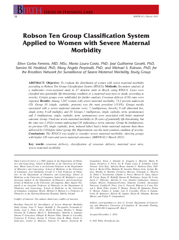 (PDF) Robson Ten Group Classification System Applied to Women with ...