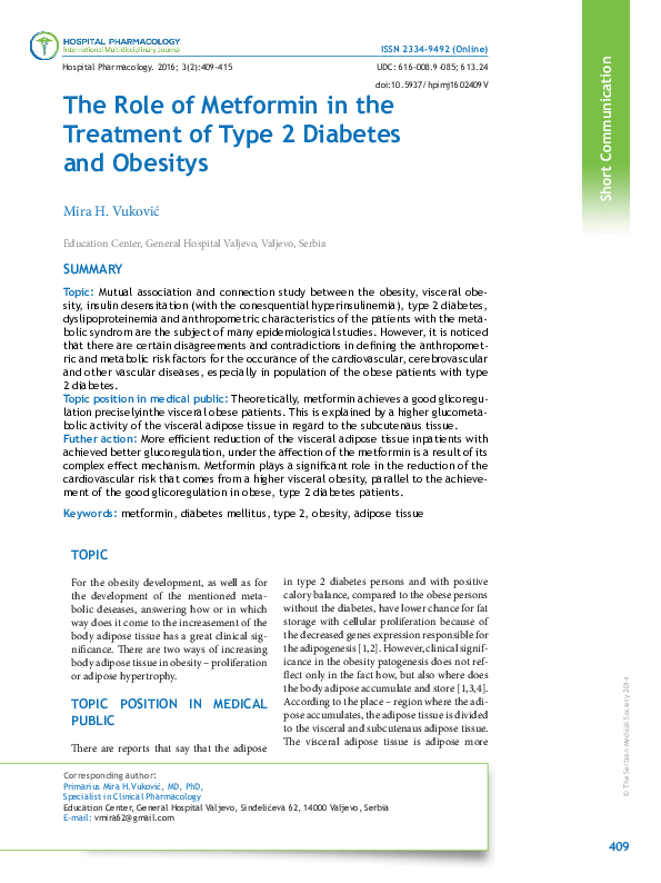(PDF) The role of metformin in the treatment of type 2 diabetes and ...