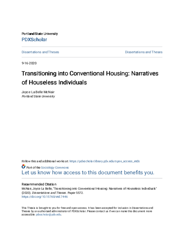 (PDF) Transitioning into Conventional Housing Narratives of Houseless ...
