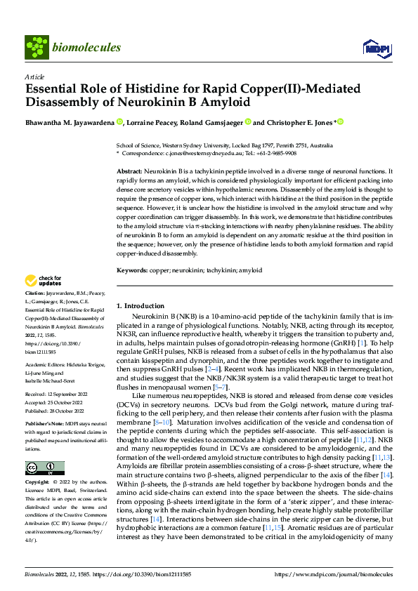 (PDF) Essential Role of Histidine for Rapid Copper(II)-Mediated ...