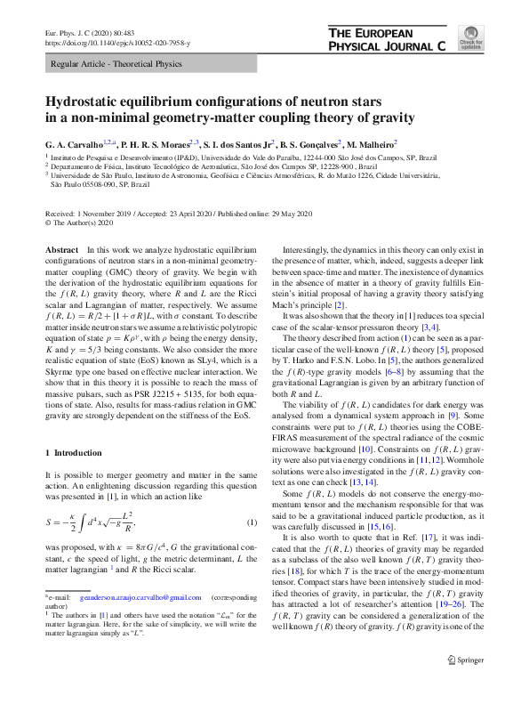 (PDF) Hydrostatic equilibrium configurations of neutron stars in a non ...