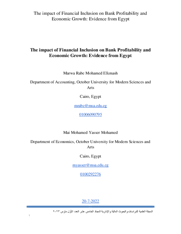 (PDF) The impact of Financial Inclusion on Bank Profitability and ...