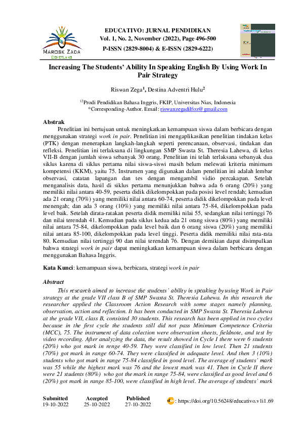 (PDF) Increasing The Students’ Ability In Speaking English By Using ...