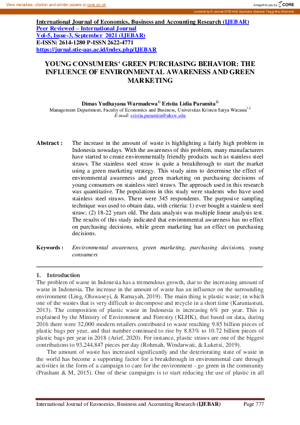 (PDF) Young Consumers’ Green Purchasing Behavior: The Influence of ...