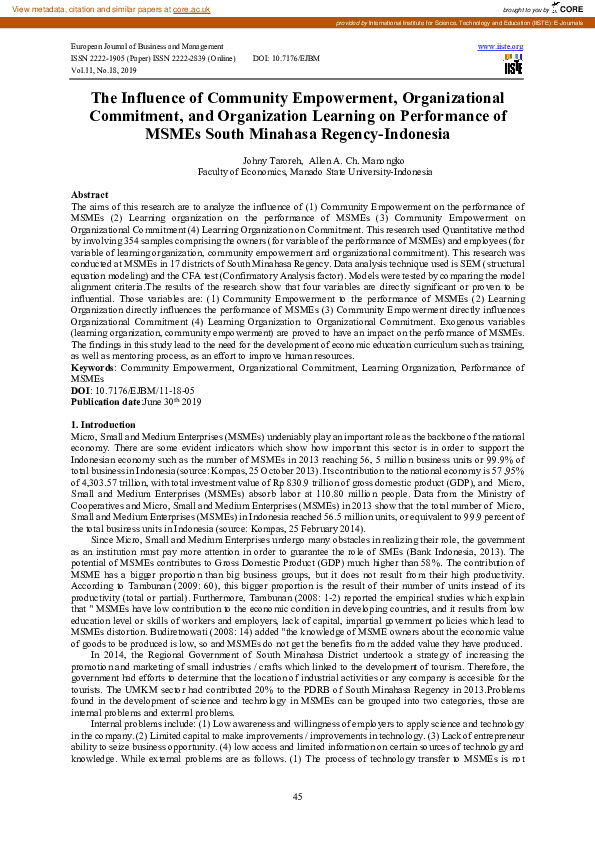 (PDF) The Influence of Community Empowerment, Organizational Commitment ...