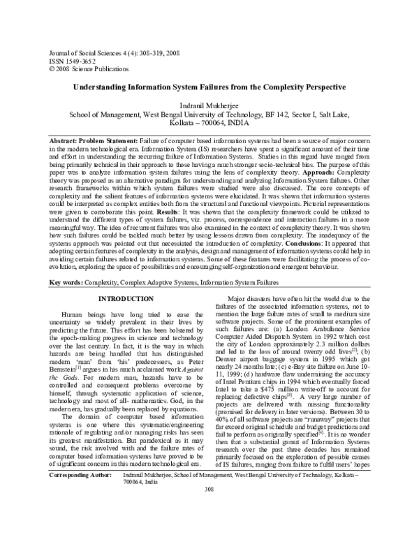 (PDF) Understanding Information System Failures from the Complexity ...