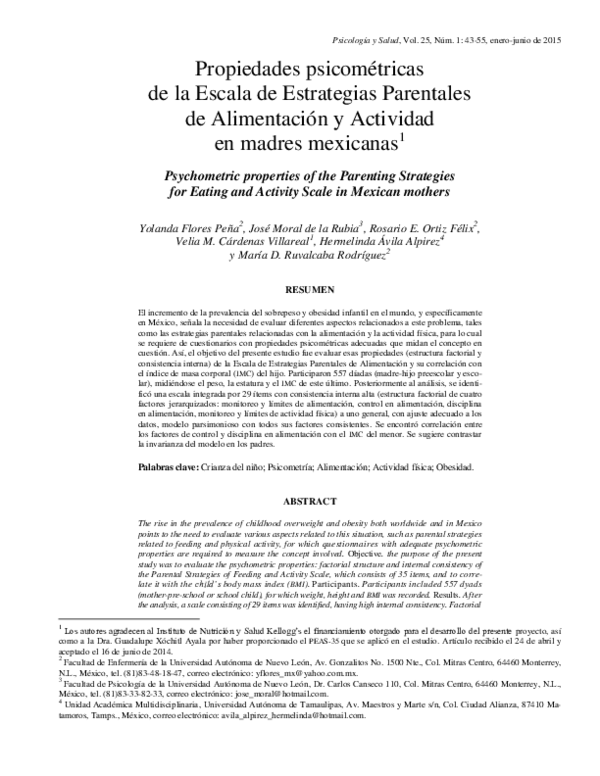 (PDF) Psychometric properties of the Parenting Strategies for Eating ...