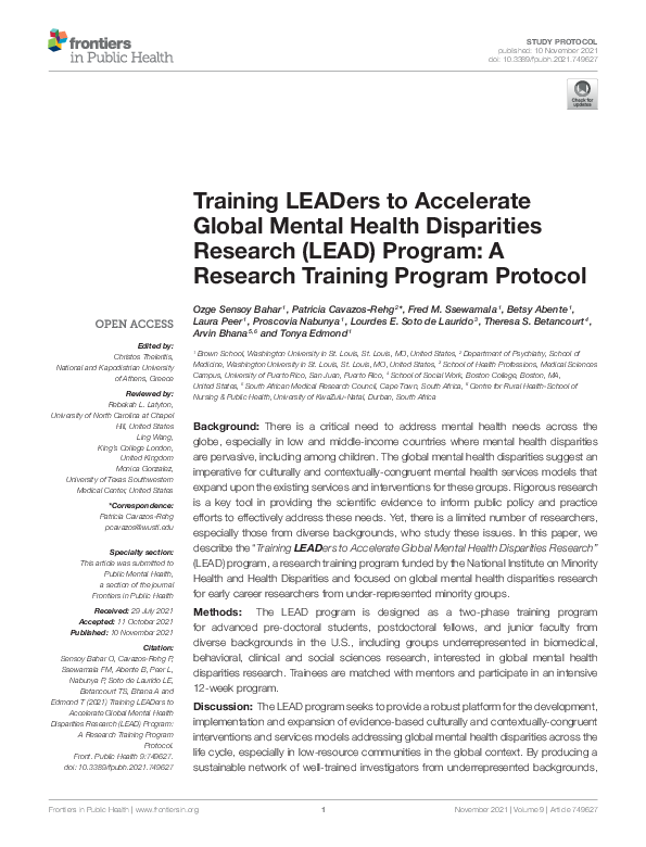 (PDF) Training LEADers to Accelerate Global Mental Health Disparities ...