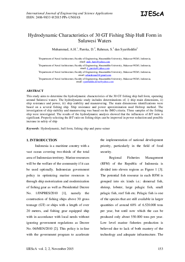 (PDF) Hydrodynamic Characteristics of 30 GT Fishing Ship Hull Form in ...