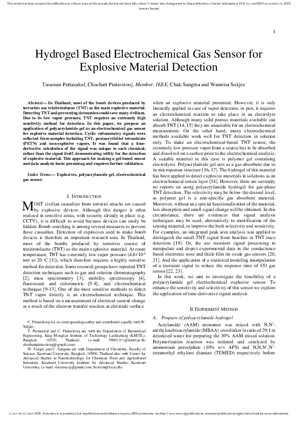(PDF) Hydrogel BasedElectrochemical Gas Sensor for Explosive Material