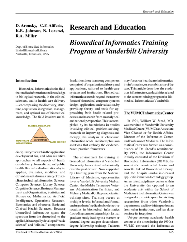 (PDF) Biomedical Informatics Training Program at Vanderbilt University ...