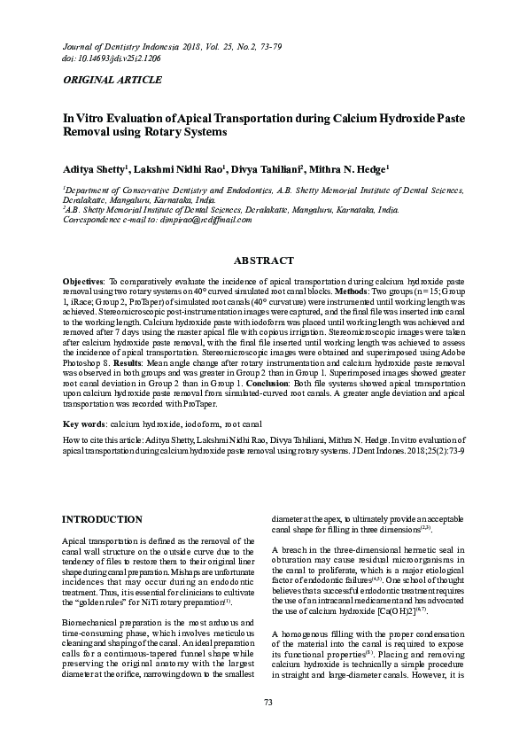 (PDF) Evaluation of Apical Transportation During Calcium Hydroxide ...