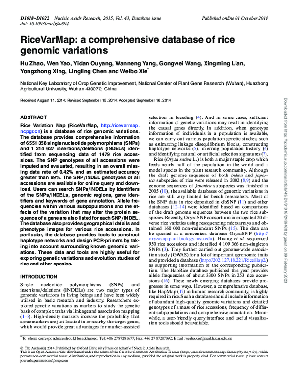 (PDF) RiceVarMap: a comprehensive database of rice genomic variations