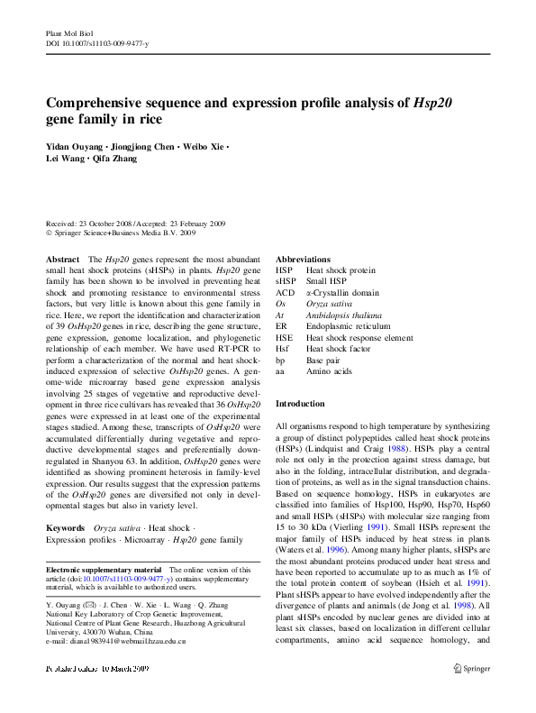 (PDF) Comprehensive sequence and expression profile analysis of Hsp20 ...