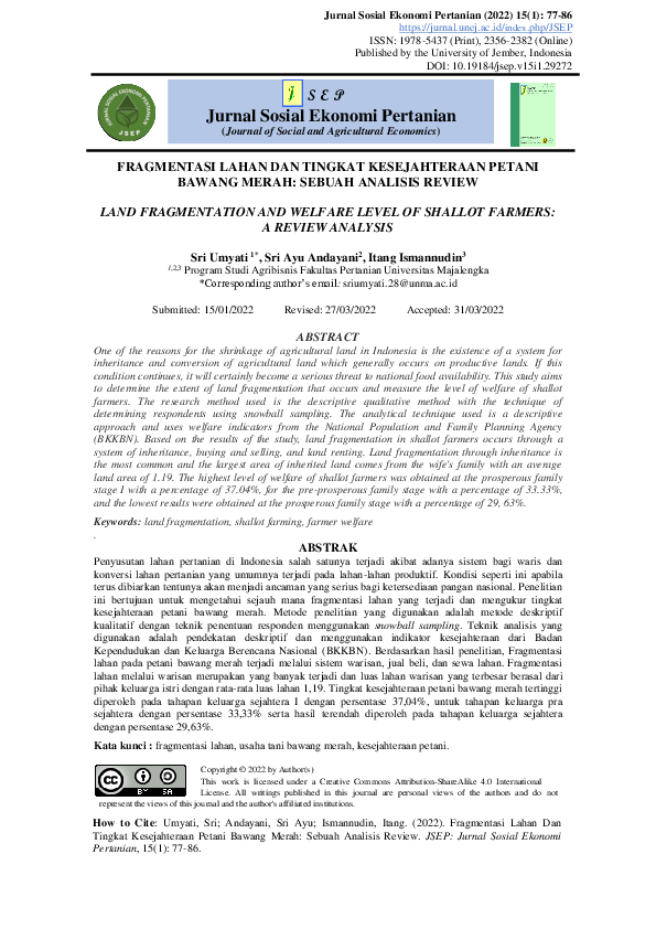 (PDF) Fragmentasi Lahan Dan Tingkat Kesejahteraan Petani Bawang Merah