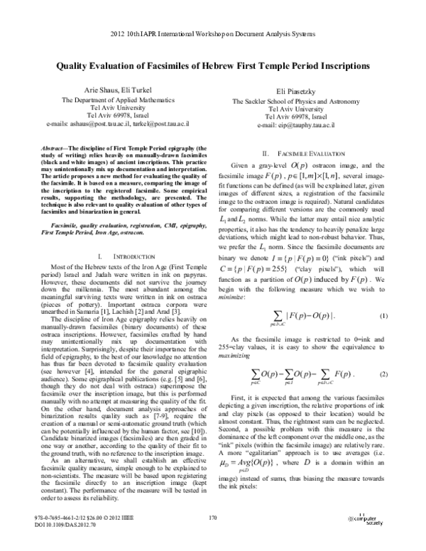 (PDF) Quality Evaluation of Facsimiles of Hebrew First Temple Period ...