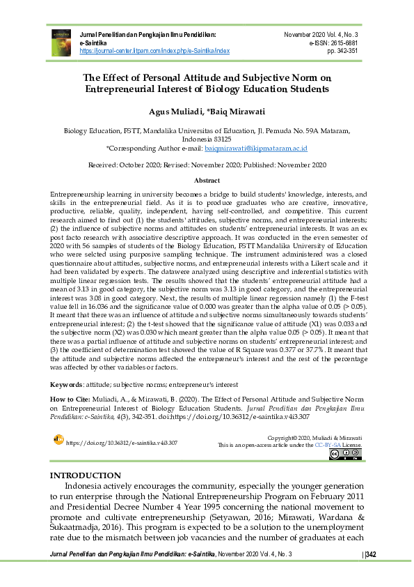 (PDF) The Effect of Personal Attitude and Subjective Norm on ...