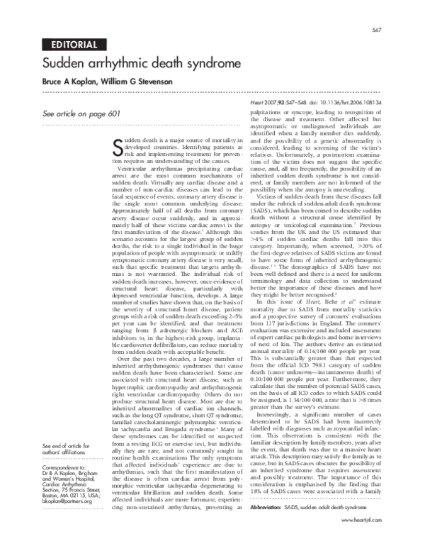 (PDF) Sudden arrhythmic death syndrome
