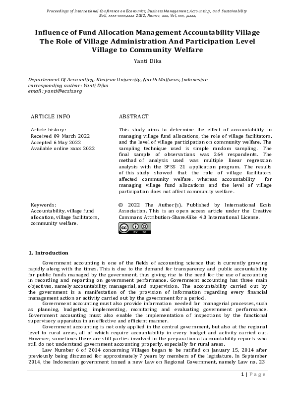 (PDF) Influence of Fund Allocation Management Accountability Village