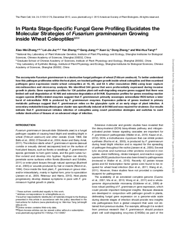 (PDF) In Planta Stage-Specific Fungal Gene Profiling Elucidates the ...