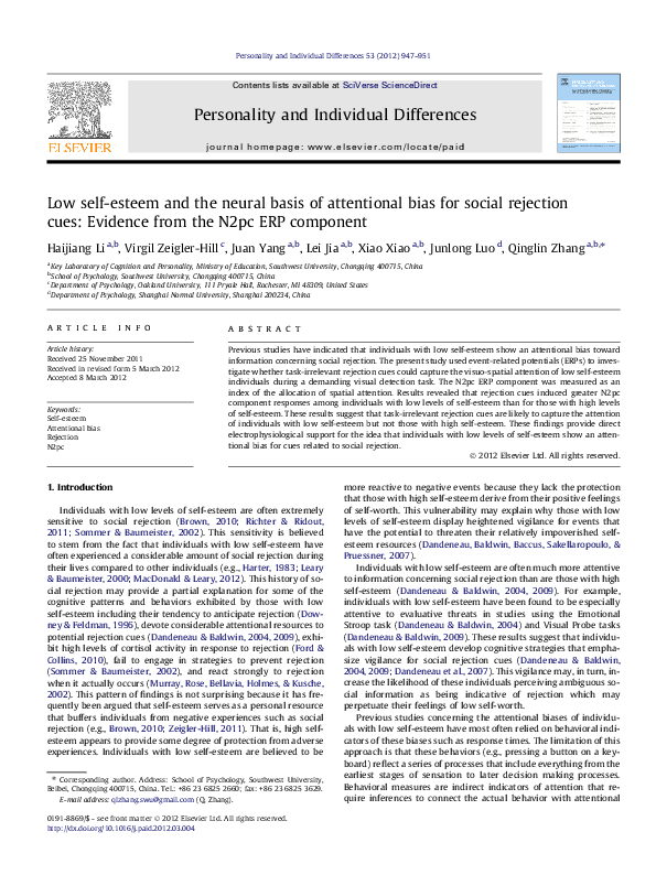 (PDF) Low self-esteem and the neural basis of attentional bias for ...