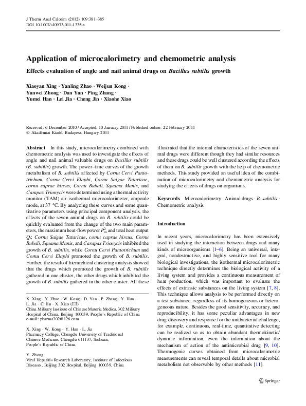 (PDF) Application of microcalorimetry and chemometric analysis