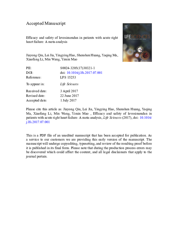 (PDF) Efficacy and safety of levosimendan in patients with acute right ...