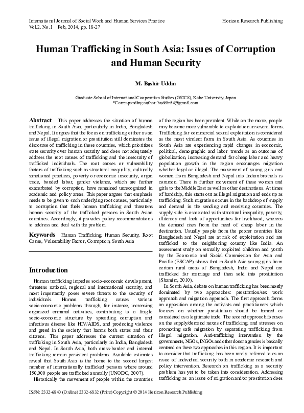 (PDF) Human Trafficking in South Asia: Issues of Corruption and Human ...