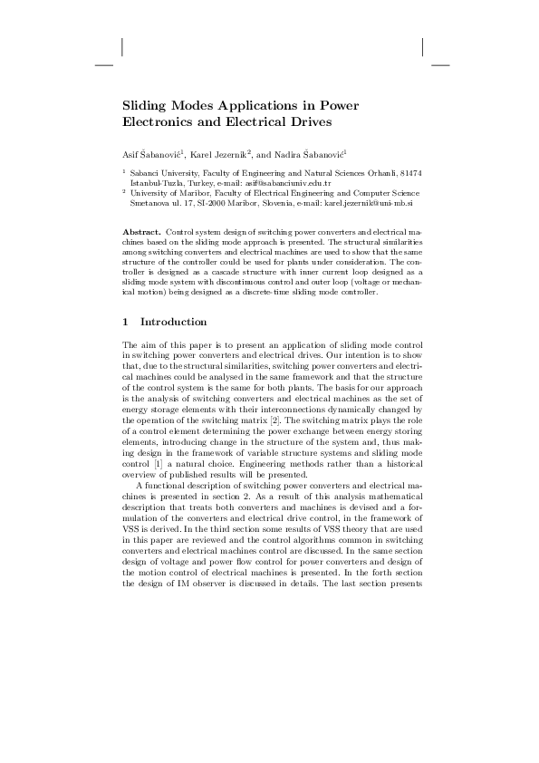 (PDF) Sliding Modes Applications in Power Electronics and Electrical