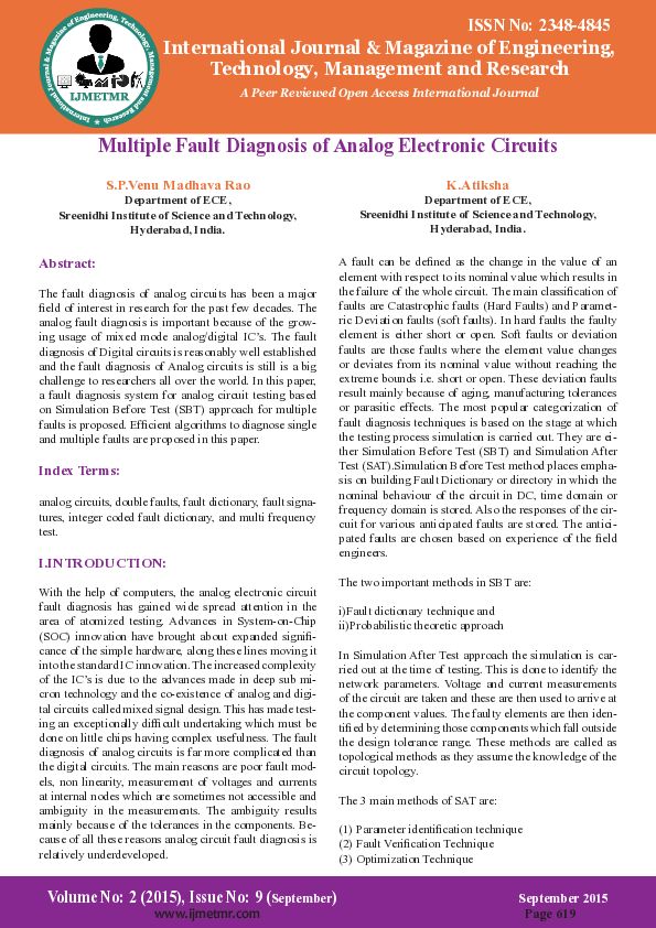 (PDF) Multiple Fault Diagnosis of Analog Electronic Circuits