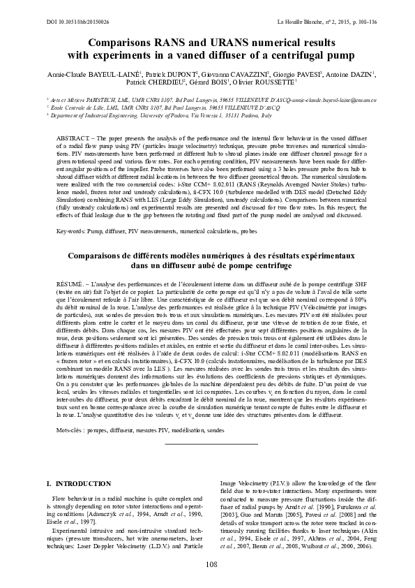 (PDF) Comparisons RANS and URANS numerical results with experiments in ...