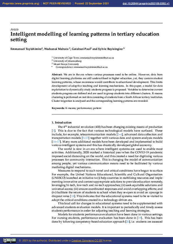 (PDF) Intelligent Modelling of Learning Patterns in Tertiary Education ...