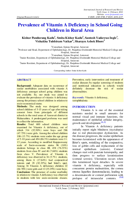 (PDF) Prevalence of Vitamin A Deficiency in School Going Children in ...