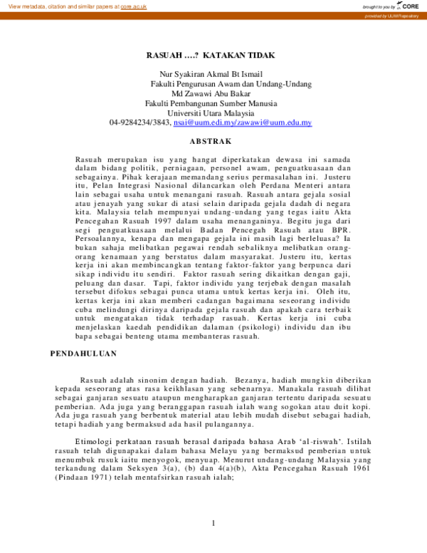 (PDF) Rasuah....? Katakan tidak