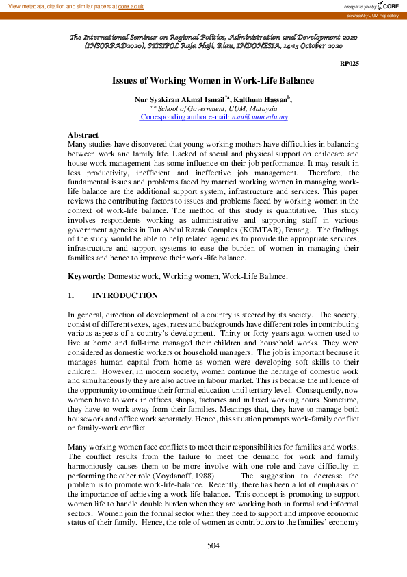 (PDF) Issues of working women in work-life ballance