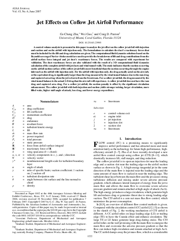 (PDF) Jet Effects on Coflow Jet Airfoil Performance
