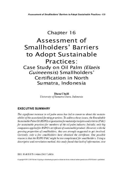 (PDF) Assessment of Smallholders’ Barriers to Adopt Sustainable Practices