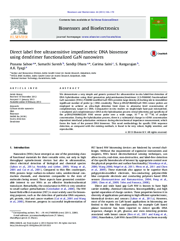 (PDF) Direct label free ultrasensitive impedimetric DNA biosensor using ...