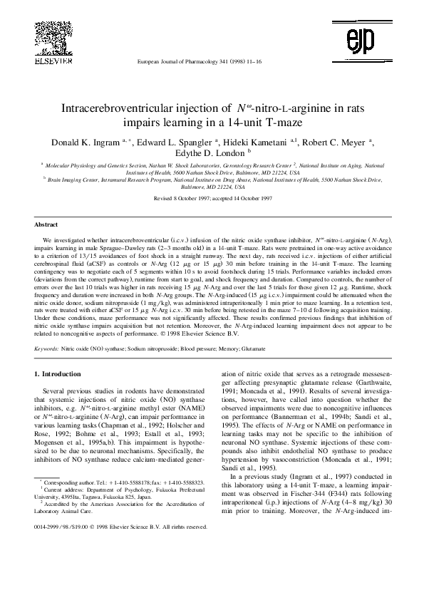(PDF) Intracerebroventricular injection of Nω-nitro-l-arginine in rats ...