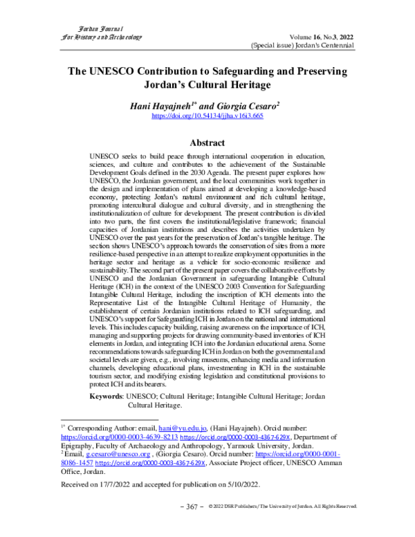 (PDF) The UNESCO Contribution to Safeguarding and Preserving Jordan’s ...