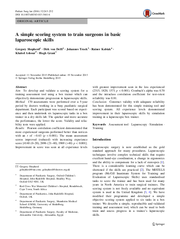 (PDF) A simple scoring system to train surgeons in basic laparoscopic ...