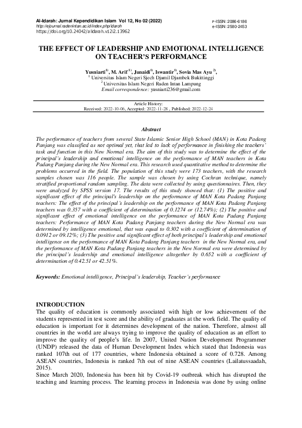 (PDF) The Effect of Leadership and Emotional Intelligence on Teacher’s ...