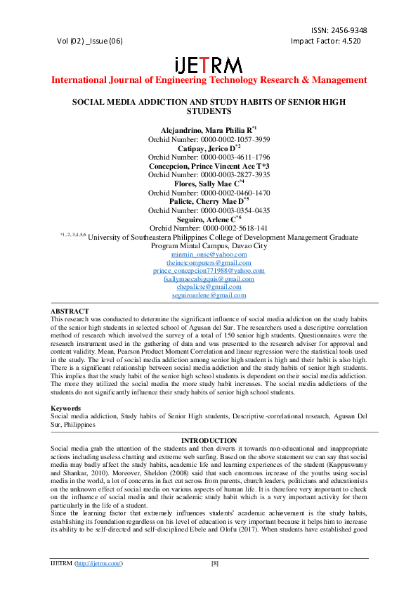 (PDF) Social Media Addiction And Study Habits Of Senior High Students