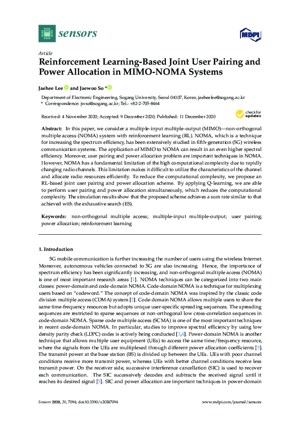 (PDF) Reinforcement Learning-Based Joint User Pairing and Power ...
