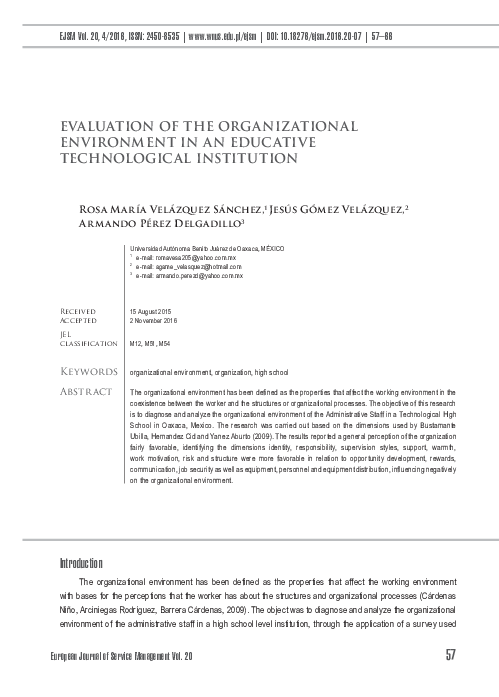 (PDF) Evaluation of the organizational environment in an educative ...